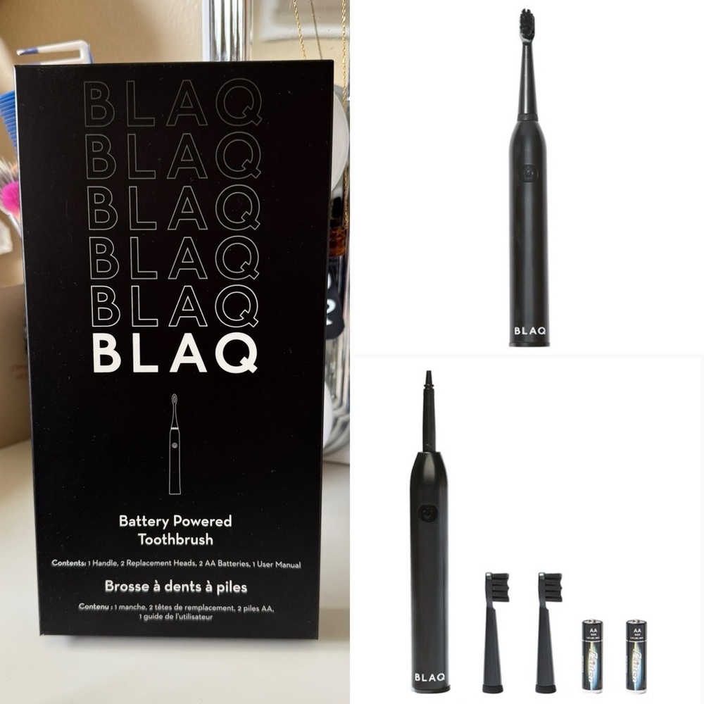 Blaq Battery Powered Toothbrush (Handle, 2 Replacement Heads, and Kit)